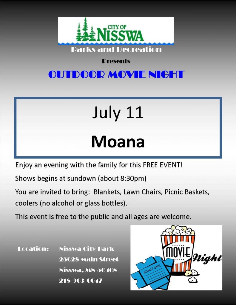 Movie Night in the Park Moana Nisswa Events Calendar